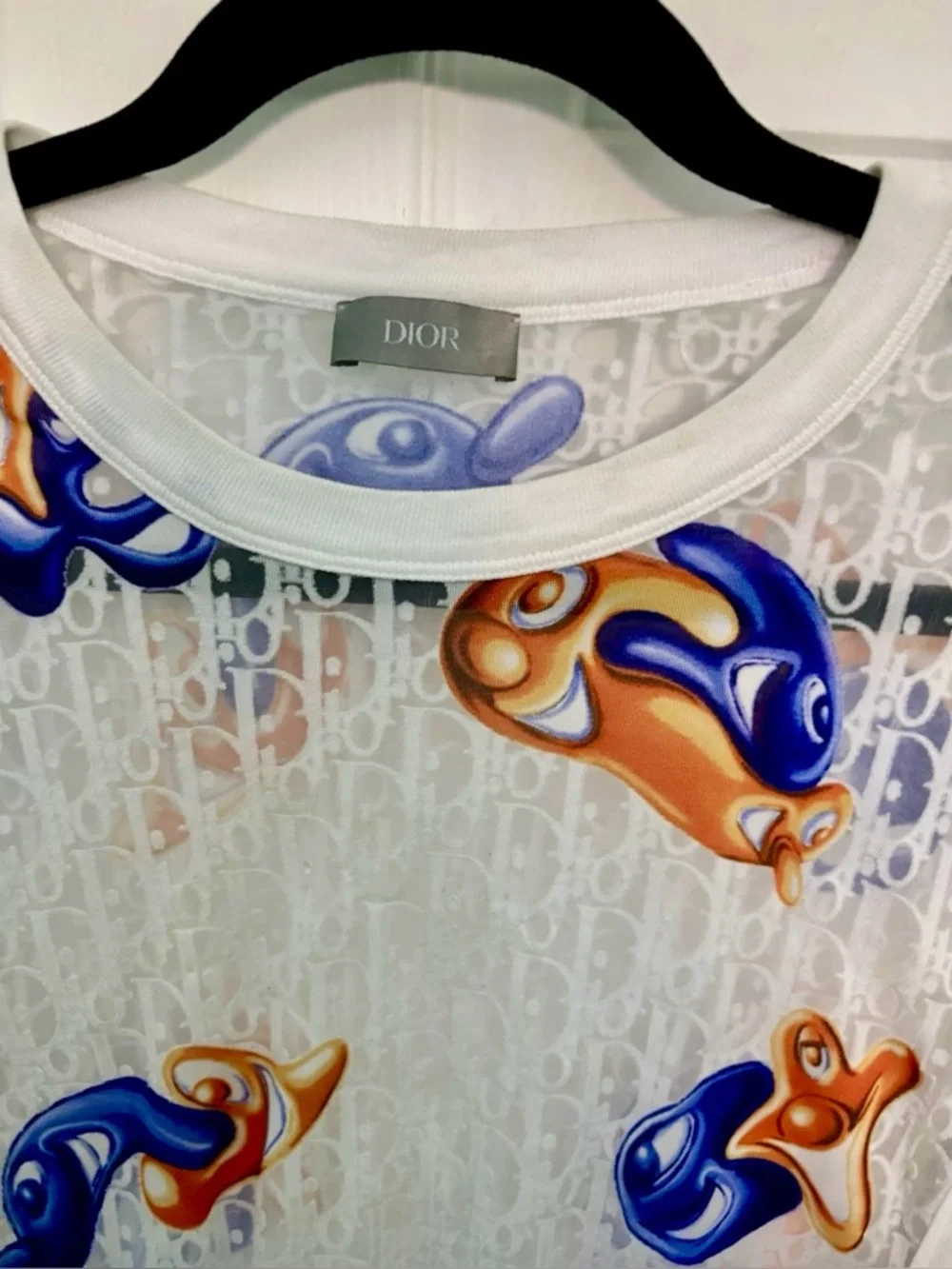 Dior Oblique Sheer Mesh See Through Kenny Scharf White Sz M Shirt - Picture 3 of 6